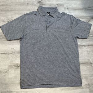 Men's FootJoy FJ Heather Pin Stripe Lisle Polo Shirt Size Large Gray White‎
